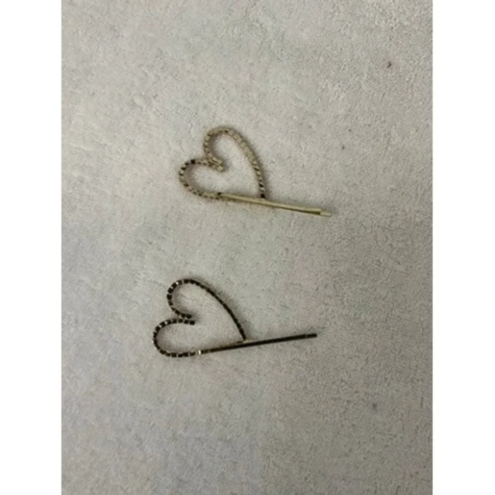 Set of 2 Rhinestone Heart Bobby‎ Pins Red and Clear Crystal Gold Tone Hair Clips